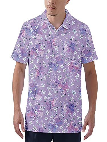 Zotaro Golf Shirts For Men Hawaiian Polo Shirts For Men Floral Golf Shirts For Men Floral Light Purple Polo For Men #TOP2