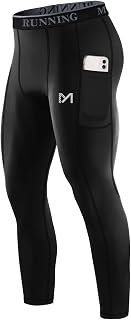 Men’s Compression Pants Running Leggings Athletic Base Layer Workout Tights with Pockets for Sports Basketball Black
