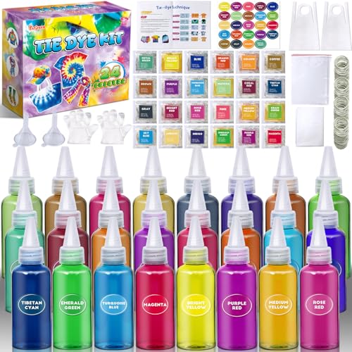 Batikfarben Set für Kinder, 24 Farben Batik-Set, Tie Dye Kit für Kleidung, Spiele und Aktivitäten, Ideales Kunst- und Bastelset für Kinder und Erwachsene