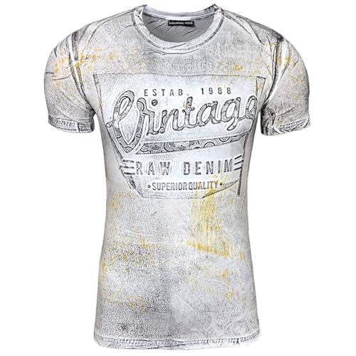 Subliminal Mode T-Shirt da Uomo in Cotone con Scollo con Rotondo Manica Corta Stile Moderno/Vintage Lavato - Stampato in 3D Unico - Taglio Classico BX10184 - Bianco S