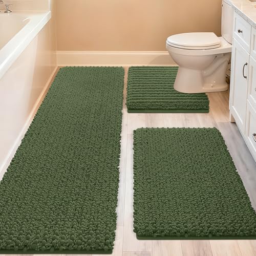 ACCUMTEK Upgrade Extra Large Oliver Green Bathroom Rug Set 3