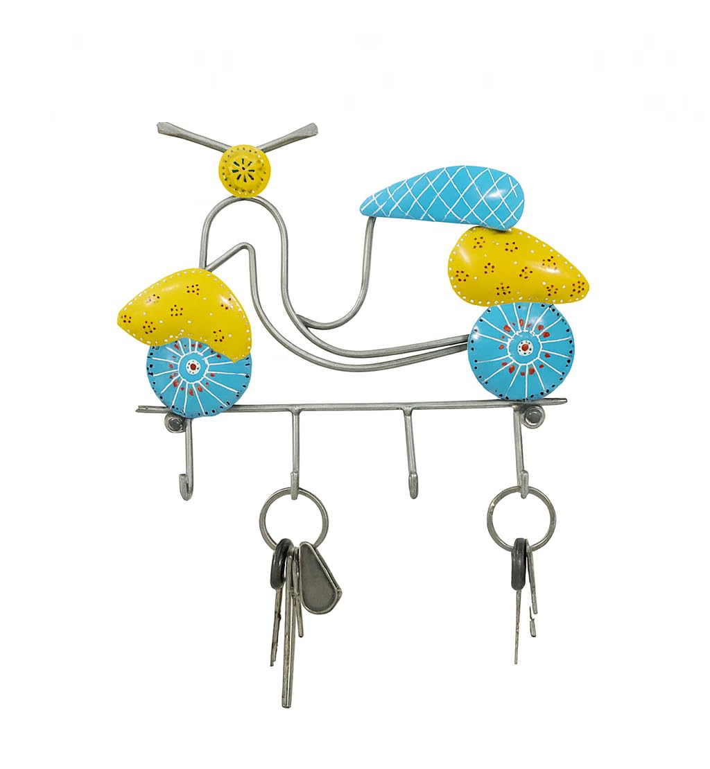 Colorful Scooter Design Wall Mounted Key Holder | Metal Decorative Key Rack with Hooks | Stylish Home Entrance Organizer-image-11