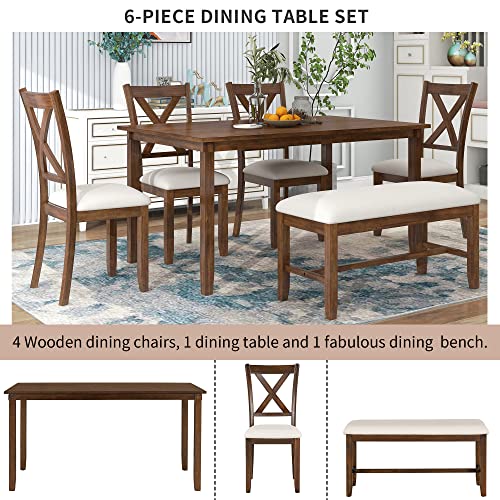 Merax-6-Piece-Wood-Kitchen-Dining-Table-Set-with-4-Fabric-Chairs-and-Bench-Family-Furniture-Natural-Cherry6pcs2