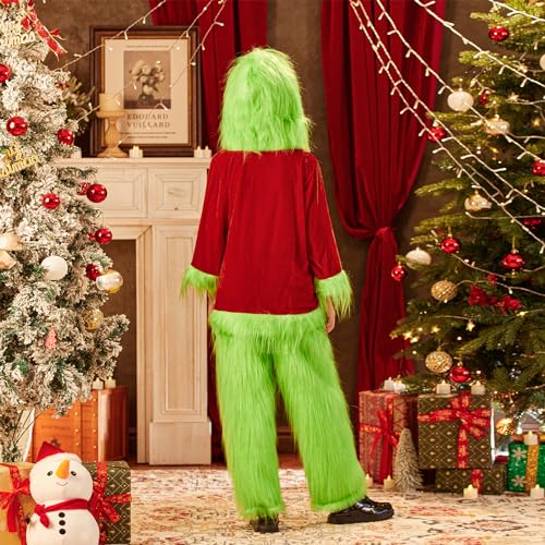 Disfraz de niño monstruo verde con capucha Navidad miniatura 6