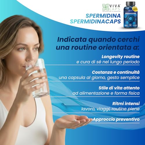 Spermidina Integratore Alto Dosaggio 6Mg Per Dose Giornaliera 120Cps 1 Al Giorno, Integratore Antiossidante Supporta I Processi Cellulari Legati Alla Longevità - Made In Italy - 6