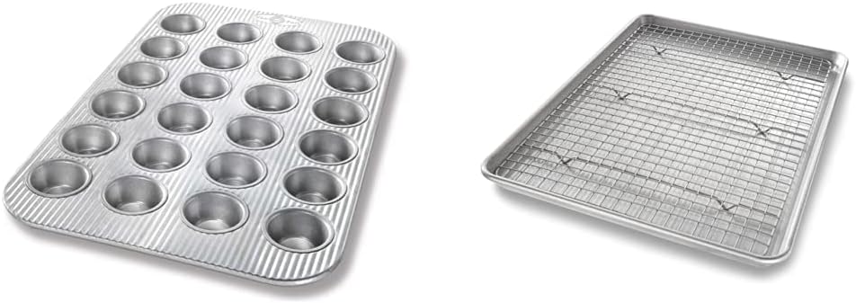 USA Pan Bakeware Mini Cupcake, Muffin, Half Sheet Baking Pan and Cooling Rack Set