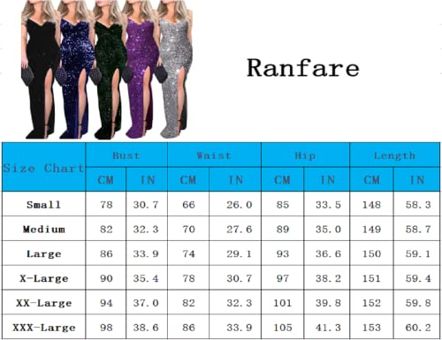 Ranfare Women's Sexy V Neck Bodycon Sequin Gown Evening Dress With Slit(Green-3-L) #TOP4