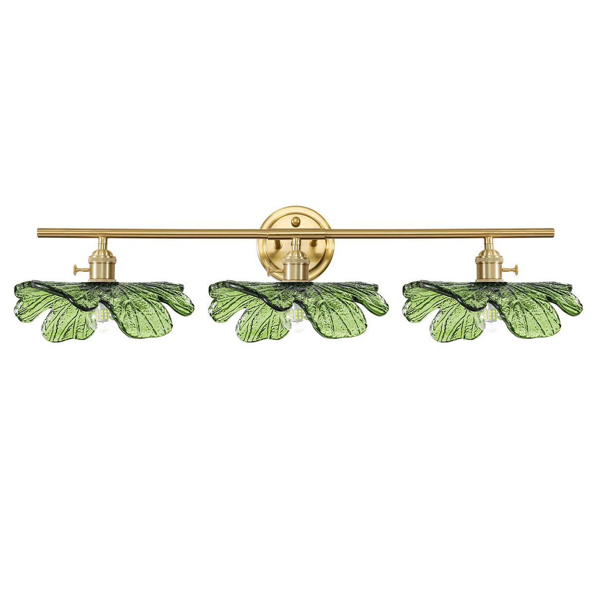 3 Light Bathroom Lighting fixtures Over Mirror, Gold brass Wall Sconce Vintage Bathroom Vanity Light Green Glass Wall Sconce mid Century Modern Wall lamp Art Deco Vanity Lights for Living Room Bedroom