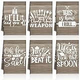 Bencailor 6 Pcs Wood Kitchen Towels Decorative Sets Dish Towels Absorbent Fast Drying Hand Tea Vintage Hanging Reusable Cleaning Dishcloths for Cooking Farmhouse Bathroom Accessory