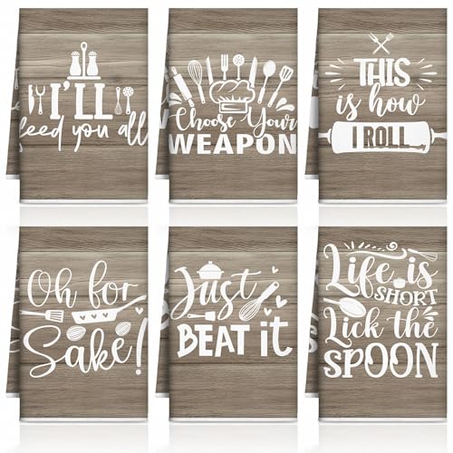 Image of Bencailor 6 Pcs Farmhouse Kitchen Towels Brown Kitchen Decor and Accessories Dish Towels Absorbent Fast Drying Hand Tea Vintage Hanging Reusable Cleaning Dishcloths for Cooking Farmhouse Accessory