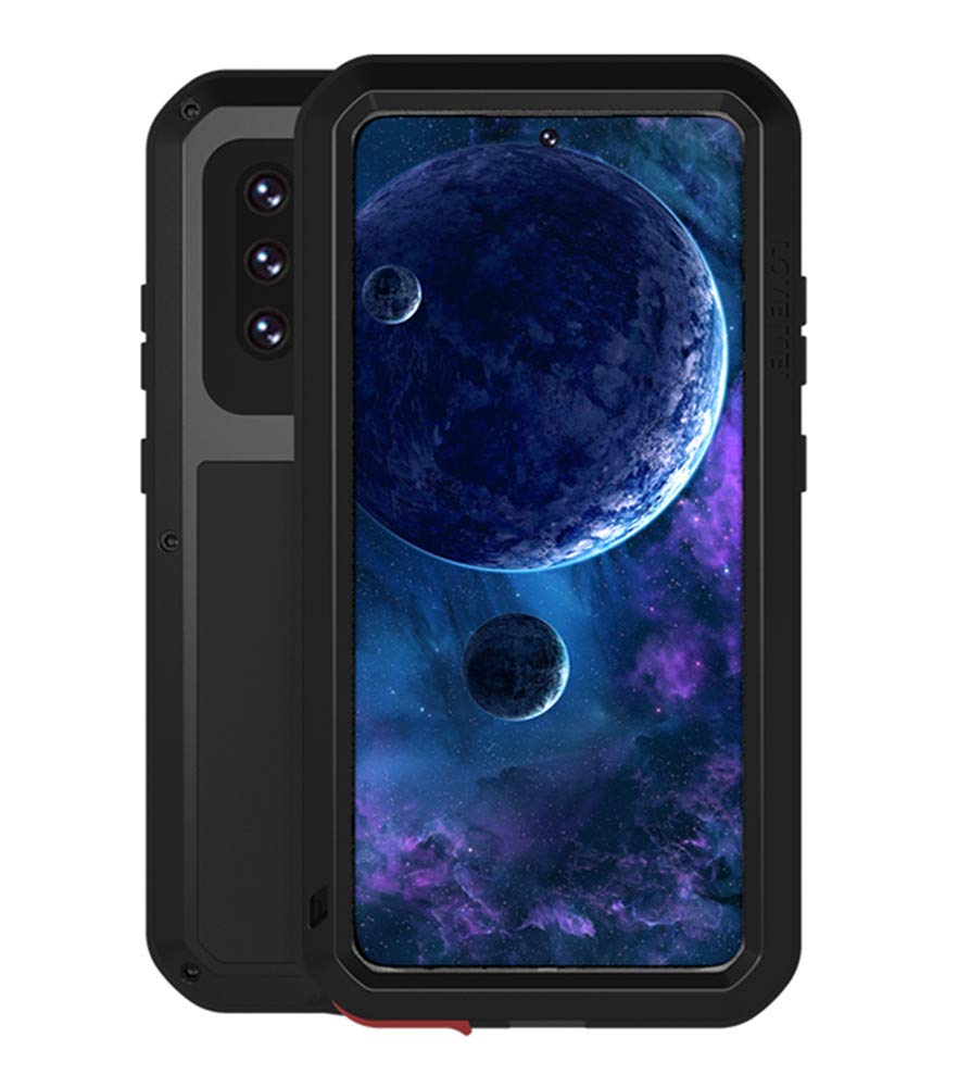 LOVE MEIfor Samsung Galaxy A52 Case, Outdoor Heavy Duty Rugged Full Body Protection Case Military Bumper Aluminum Armor Metal Dustproof Shockproof Cover with Tempered Glass for Galaxy A52 (Black)