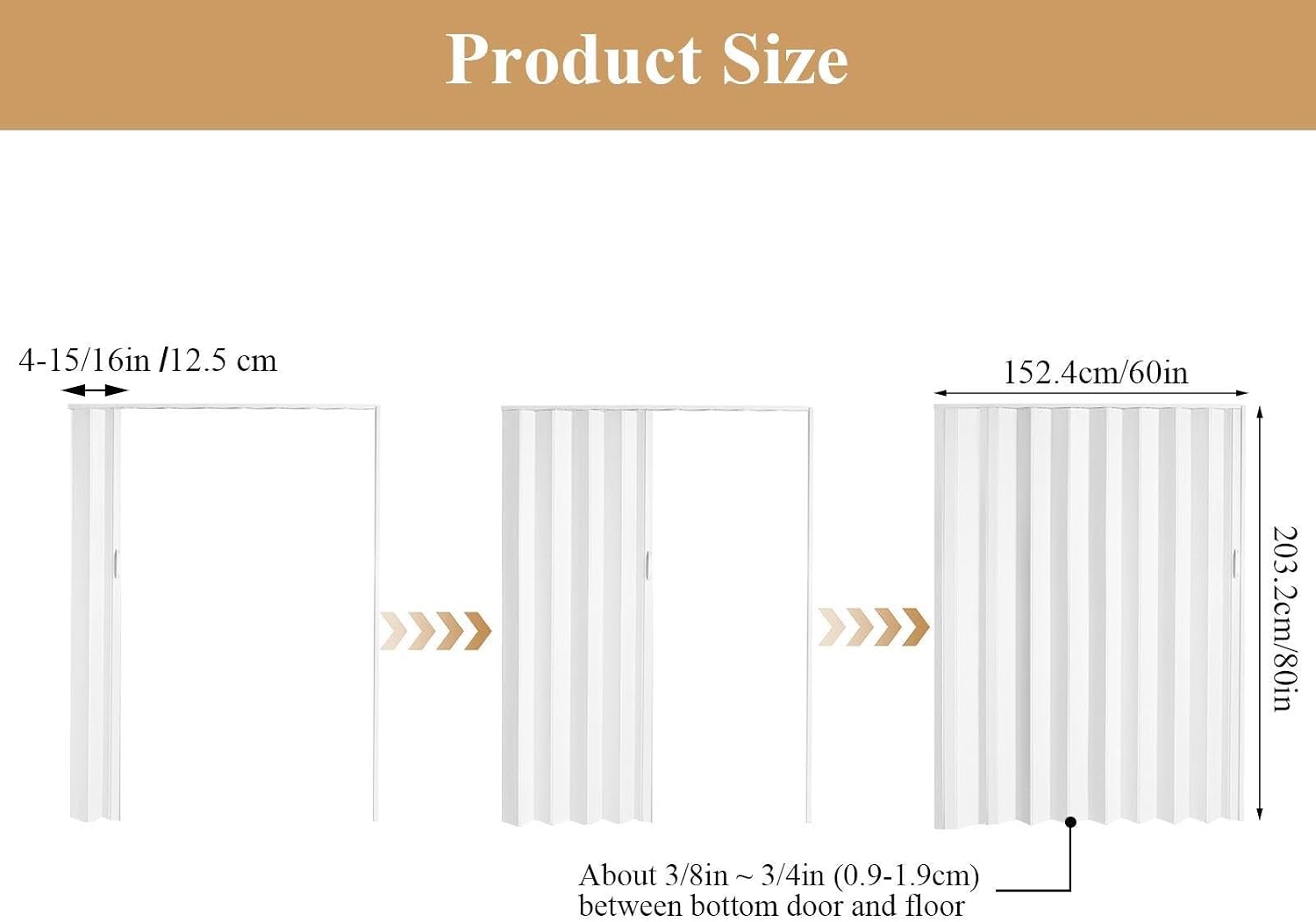 60X80in PVC Interior Folding Accordion Door,Accordion Door Interior,Folding Doors for Closet, Multifold Sliding Doors for Closet with Simple Installation and Installation,Handle,Latch,White
