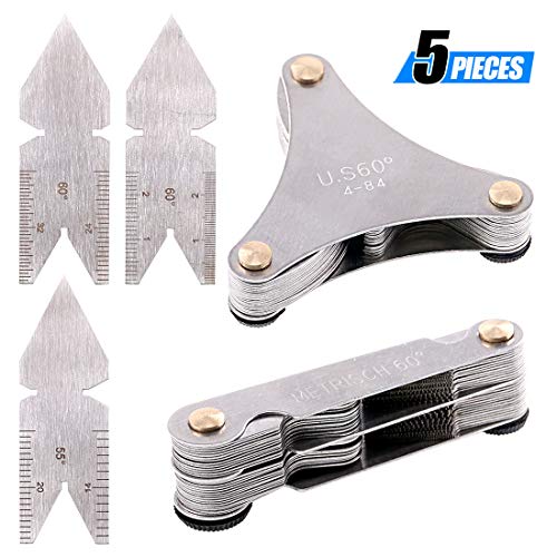 Glarks 5Pcs Stainless Steel Screw Thread Pitch Cutting Gauge Tool Set, 51Pcs America
