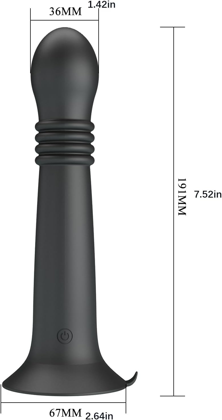 Soft Silicone Black Anal Vibrator with 4 Thrust and Rotation Modes, USB Recharge G Spot Vibrator with Suction Cup Adult Sex Toy for Men Women
