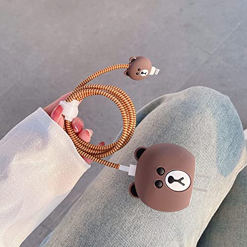 Image of Cartoon 3D Design Protective Case for 18W 20W iPhone 16 15 14 13 12 11 Pro Max Fast Charging Cable Adapter Charger, Cute Cartoon Lightning Data Cable Case for iPhone Charger (BROWN BEAR)