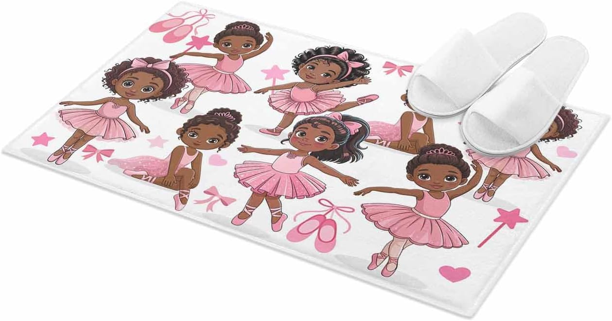 Bathroom Rug Soft Plush Bathroom Mats 20" x 31.5", Cute Black Ballerina Girl Absorbent Luffy Microfiber Bedside Rug Non-Slip Rubber Indoor Mat Bathroom Runner, Machine Washable, Cartoon Pink Bow Dance