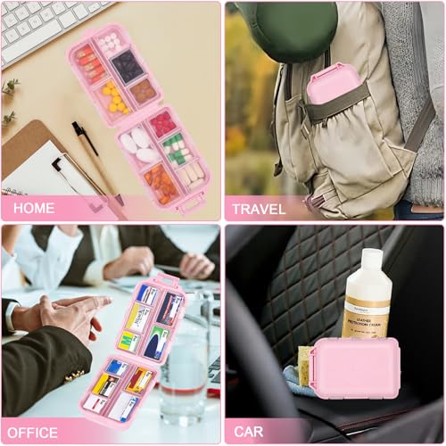 Image of Large Travel Pill Organizer with 189 Medicine Labels, 10 Compartments Portable Small Pill Case Daily Medicine Storage Container for Purse, Car, Airplane and Vacation Trave 3 Pack