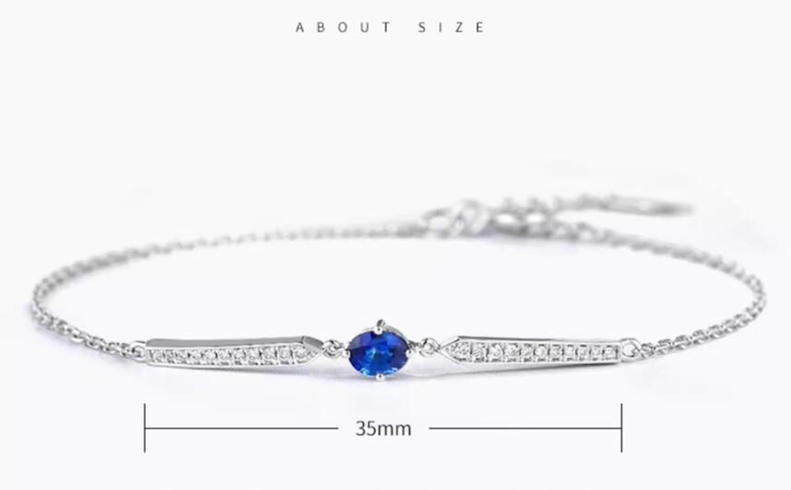 Pulseras de zafiro para mujer de oro blanco ovalado, zafiro de 0,25 quilates, diamantes de 0,08 quilates, pulsera de la amistad para mujer
