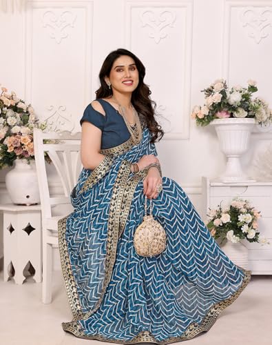 Sari de georgette KULIA con blusa para mujer estilo tradicional 3