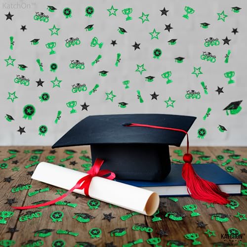 Image of KatchOn, Glitter, Green and Black Graduation Confetti - Pack of 300 | Class of 2026 Graduation | Congrats Grad Confetti for 2026 Graduation Decorations | Confetti for Graduation Table Decorations