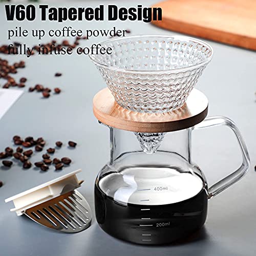 Pour Over Coffee Maker With 40 Pcs Paper Coffee Filters, V60 Brewing Coffee Dripper Accessory Easy Manual Strong Flavor Brewer,Heat-Resistent Spiral Glass Gift For Coffee Lover #TOP1