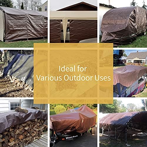 GUARD SHIELD Brown/Green Tarp 15x15 Feet Medium Duty Outdoor Waterproof Multi Purpose Poly Tarps Cover 7mil - 5