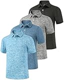 Ullnoy 4 Pack Boys Short Sleeve Polo Shirt Dry fit Golf Shirts for Kids Moisture Wicking Golf Shirt School Camp Uniform Shirt Black/L Gray/Cyan/Blue S
