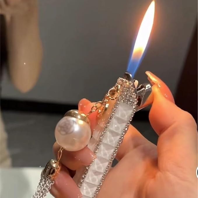Encendedor Mini Metálico Recargable con Cadena de Perlas miniatura 3