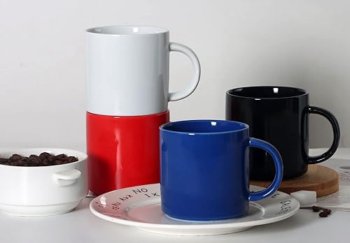 Miniatura 6 de Smilatte Tazas de café apilables de 12 onzas, M101 novedosas tazas de cerámica para niños y niñas, juego de 4, color rojo