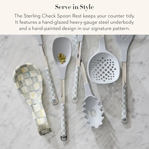 Image of MACKENZIE-CHILDS Enamel Spoon Rest, Gray-and-White Sterling Check