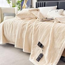 11 Lbs Korean Luxury Faux Fur Mink Blanket - 2-Ply Heavy & Warm Fleece Blanket for Winter - Reversible Printed Raschel Queen Size Blanket - Wrinkle & Fade Resistant,White,79x91 inch