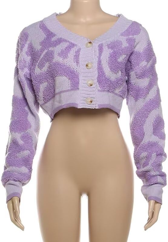 ThusFar Women Fashion Button Down Colorblock Cardigan Sweaters Fall Slim Crop Outwear Open Front Knit Coat Streetwear - Image 5