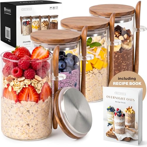 Image of EDELHAUS Overnight Oats Containers with Lids - Glass Mason Jars, Meal Prep