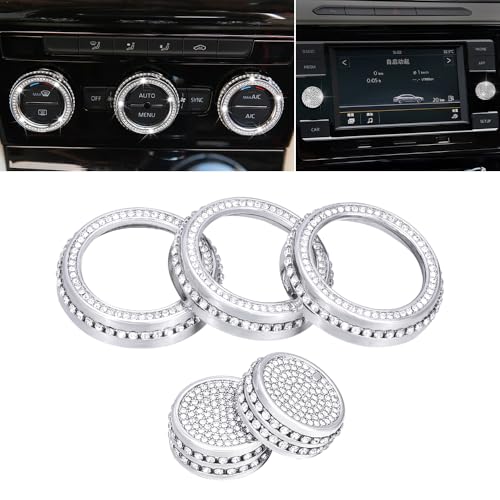 LECART Bling Car Accessories Fit for Volkswagen Glitter AC Knob Covers & Volume Switch Knob Covers Auto Interior Decor Trims Metal Decals 5Pcs