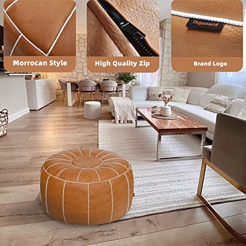 Thgonwid Unstuffed Handmade Moroccan Round Pouf Foot Stool Ottoman Seat Faux Leather Large Storage Bean Bag Floor Chair Foot Rest For Living Room, Bedroom Or Balcony (Brown) #TOP2