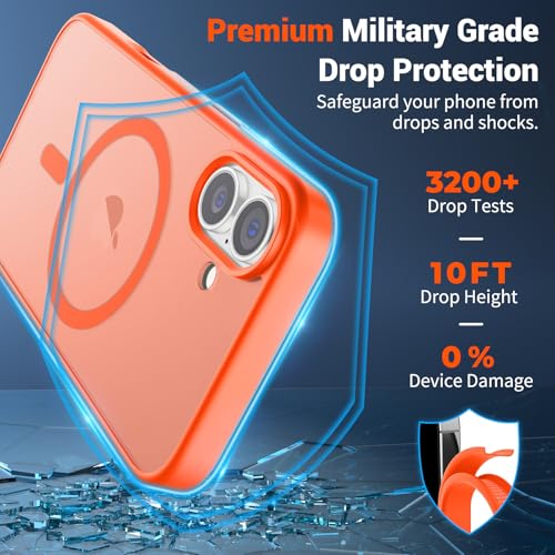 Image of SUPFINE Magnetic for iPhone 16 Plus Case (Compatible with MagSafe) (Military Grade Drop Protection) Slim Translucent Matte Shockproof with Anti-Fingerprint Phone Case,Orange