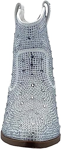 Forever Girls Rhinestone Cowboy Boots Kids Low Heel Dress Booties River-01K White 14