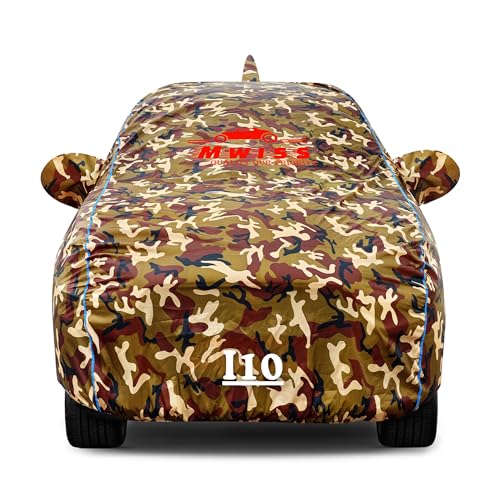 Image of Waterproof Car Cover for Hyundai i10 | Dustproof, UV & Scratch Resistant Soft Cotton Lining | Triple Stitched, Mirror Pockets & Elastic Hem | Jungle