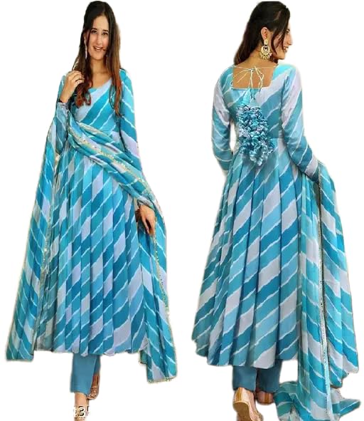 Women's Elegant Anarkali Gown ? Floor-Length Ethnic Dress with Dupatta, Foil Print, and Round Neckline-image-43