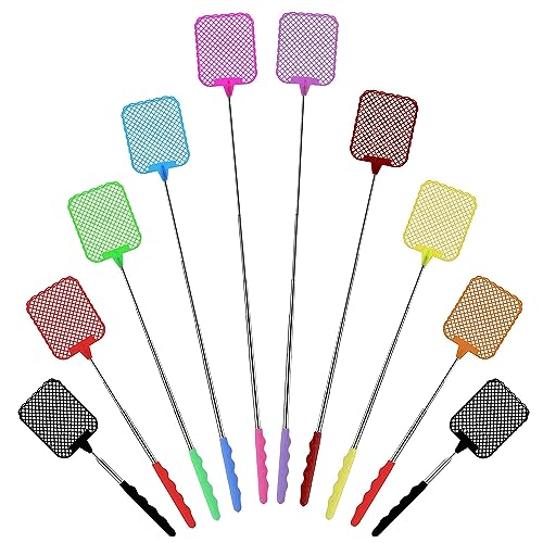 Tapette à Mouches Extensible, 10 Pièces Tapette à Mouches Télescopique, Lutte Antiparasitaire Manuelle, Fly Swats, Manuelle Télescopique Mouche Piège pour Intérieur Jardin Moustiques Insectes