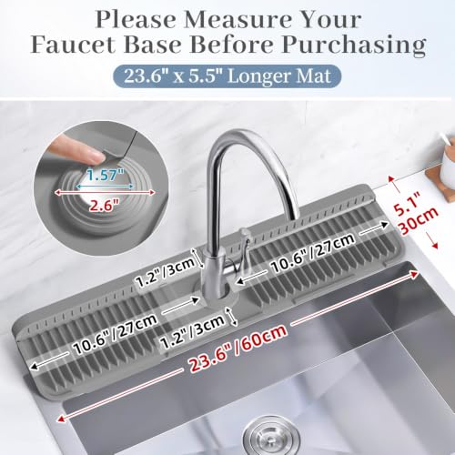 Image of PoYang 24 inch Faucet Mat for Kitchen Sink Splash Guard, 7 Slope Silicone Sink Water Splash Guard for Kitchen Sink Area with Snap Button, Longer Sink Protectors for kitchen Sink Sponge Holder, Grey