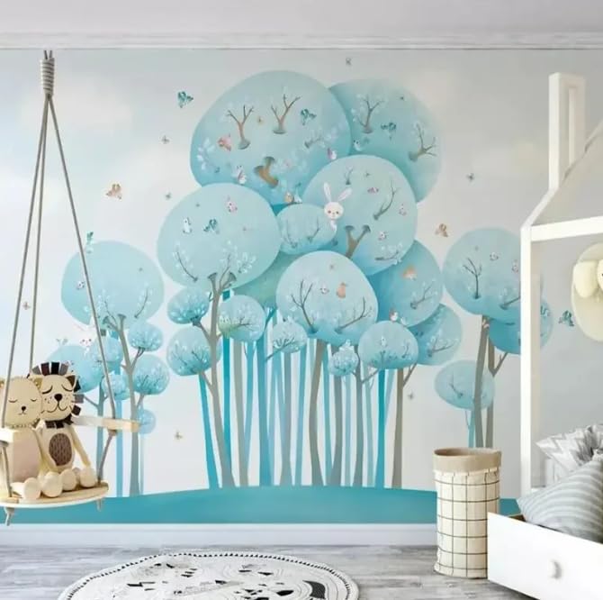 Papier peint panoramique forêt 3D pour agrandir visuellement un petit salon sombre
