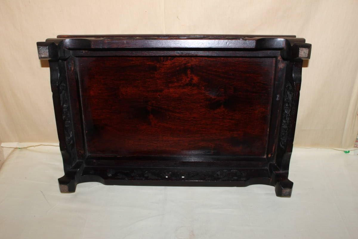 花台一対 紫檀 唐木 黑檀 飾り台 盆栽台 厚重 木製 台座 香炉台 透かし彫り