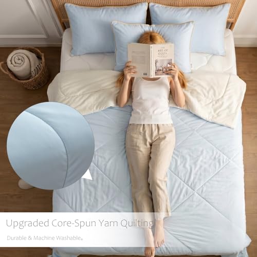 RestTwill Dual-Sided Cooling Comforter, Q-Max 0.5 Chill Nylon Lyocell Blanket for Hot Sleepers, Lightweight Plant-Based Sorona Fill Summer Bedding for AC Room, Blue/White (Queen (U.S. Standard)) — view 4