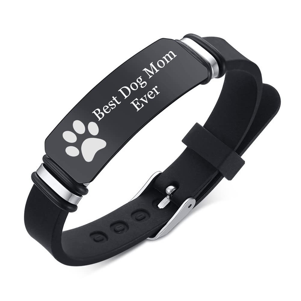 KBNSUIAN Custom Bracelet Dog Mom Dog Dad Pet Parent Personalised Name Memorial Silicone Wristband Customise Gifts for Pet Owner