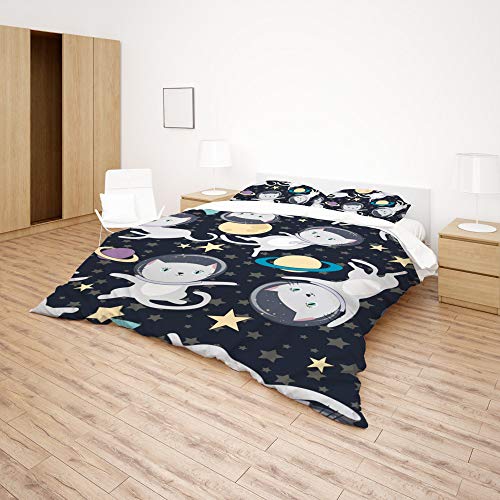 Housse de couette 3 pièces chat astronaute espace en microfibre 5