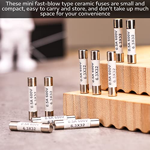 Ff 0.5A 600V Dmm Fuses Fast Blow Action 500Ma Multimeter Fuses Brass Made Ceramic Fuses For Dmms, 6.3 X 32 Mm (20 Pcs) #TOP6