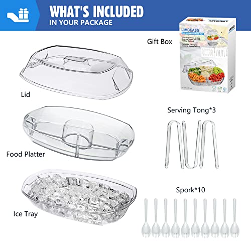 image for LIMOEASY Chilled Veggie Tray, 15 Inch Clear Party Platter with 4 Compa