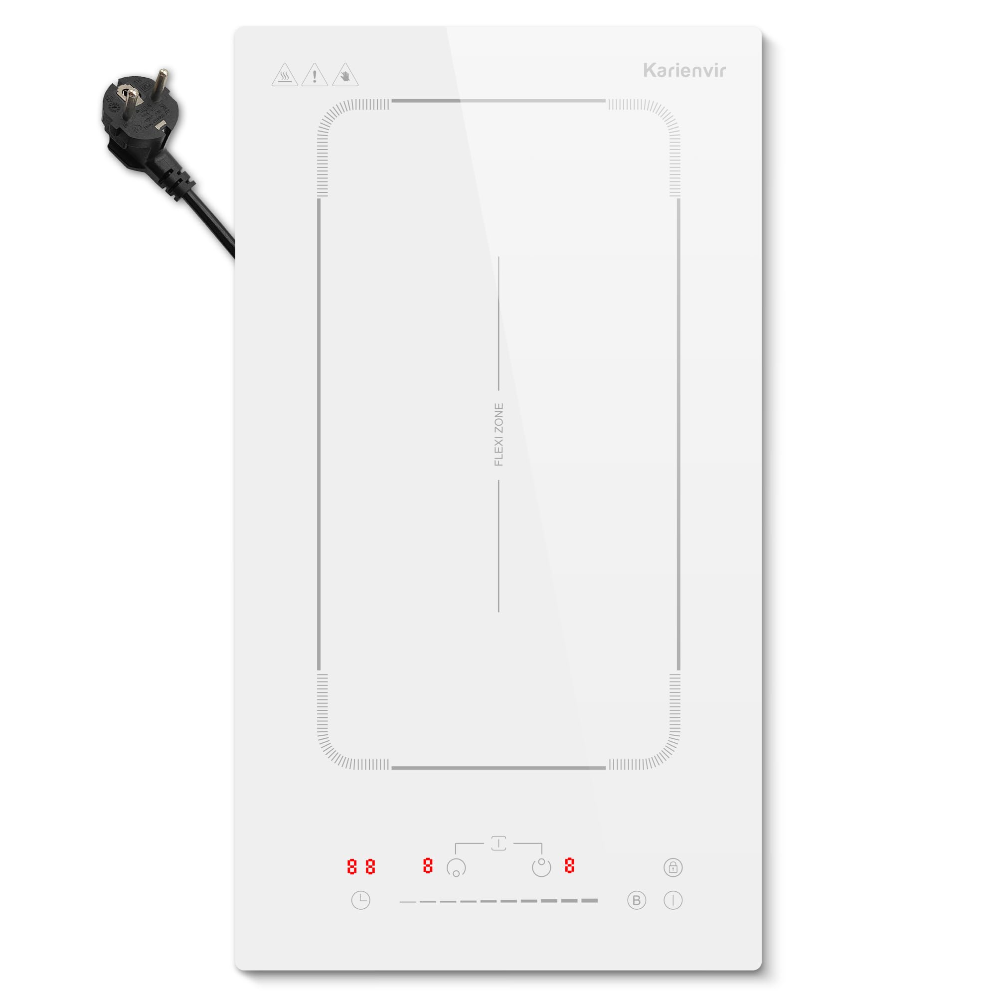 Placa Inducción 2 Fuegos con Enchufe, Placa de Inducción Vitrocerámica Empotrable de 30 cm con Zona Flexible, 9 Niveles de Potencia, Boost Función, Temporizador y Bloqueo de Seguridad, 3500 W, Blanca