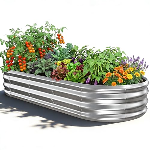 Silver Oval Raised Garden Bed / Galvanized Steel Planter Box,5 x 2 x 1FT